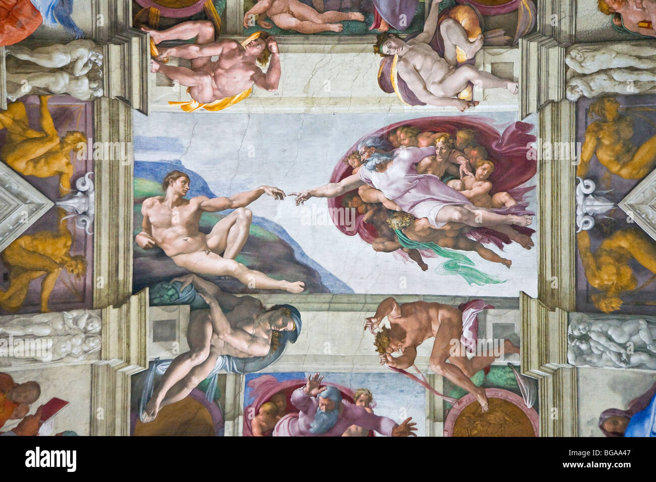 "La création d'Adam", Chapelle Sixtine, Rome, Italie Banque D'Images