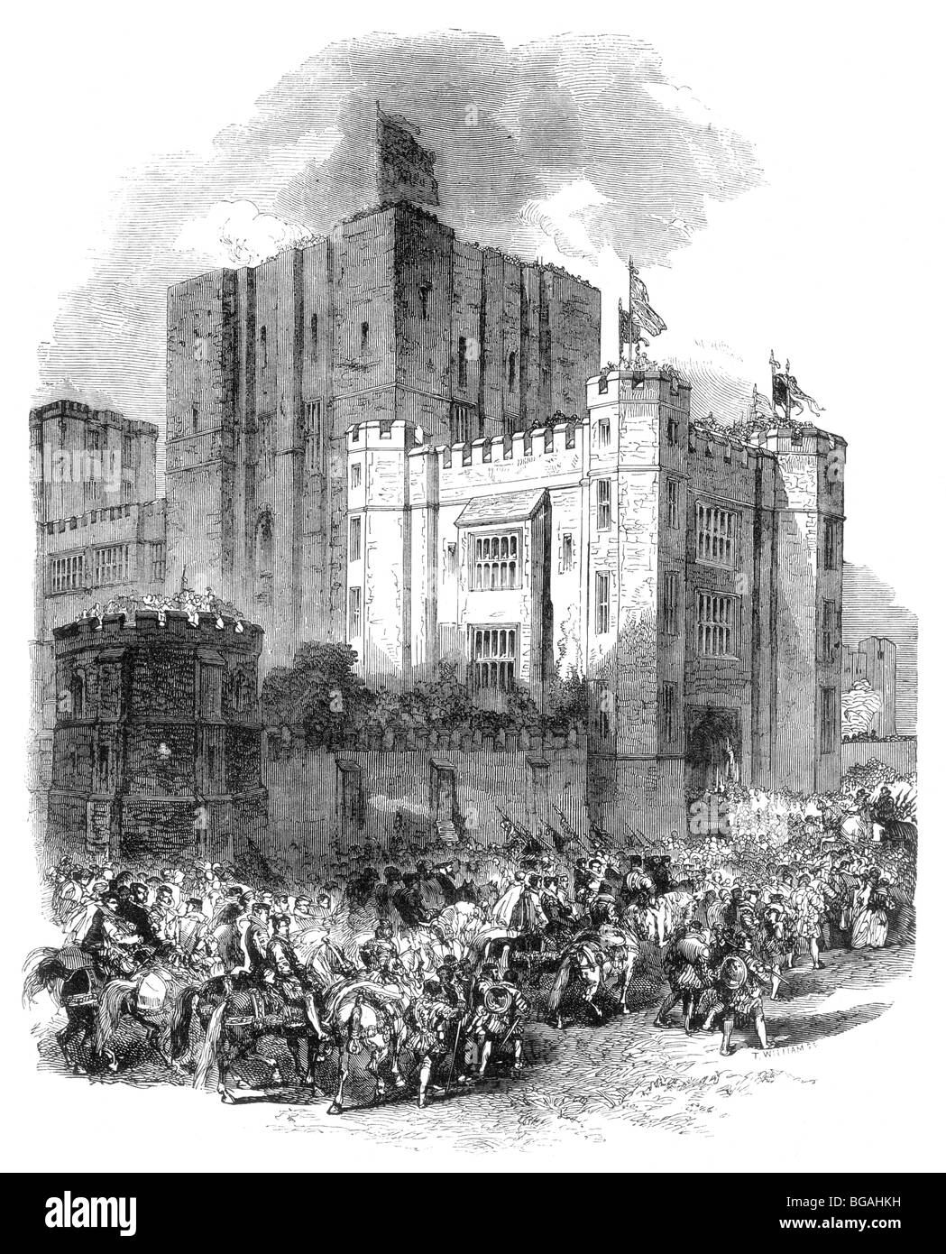 Illustration ; l'arrivée de la Reine Elizabeth I en 1572 le château de Kenilworth Banque D'Images