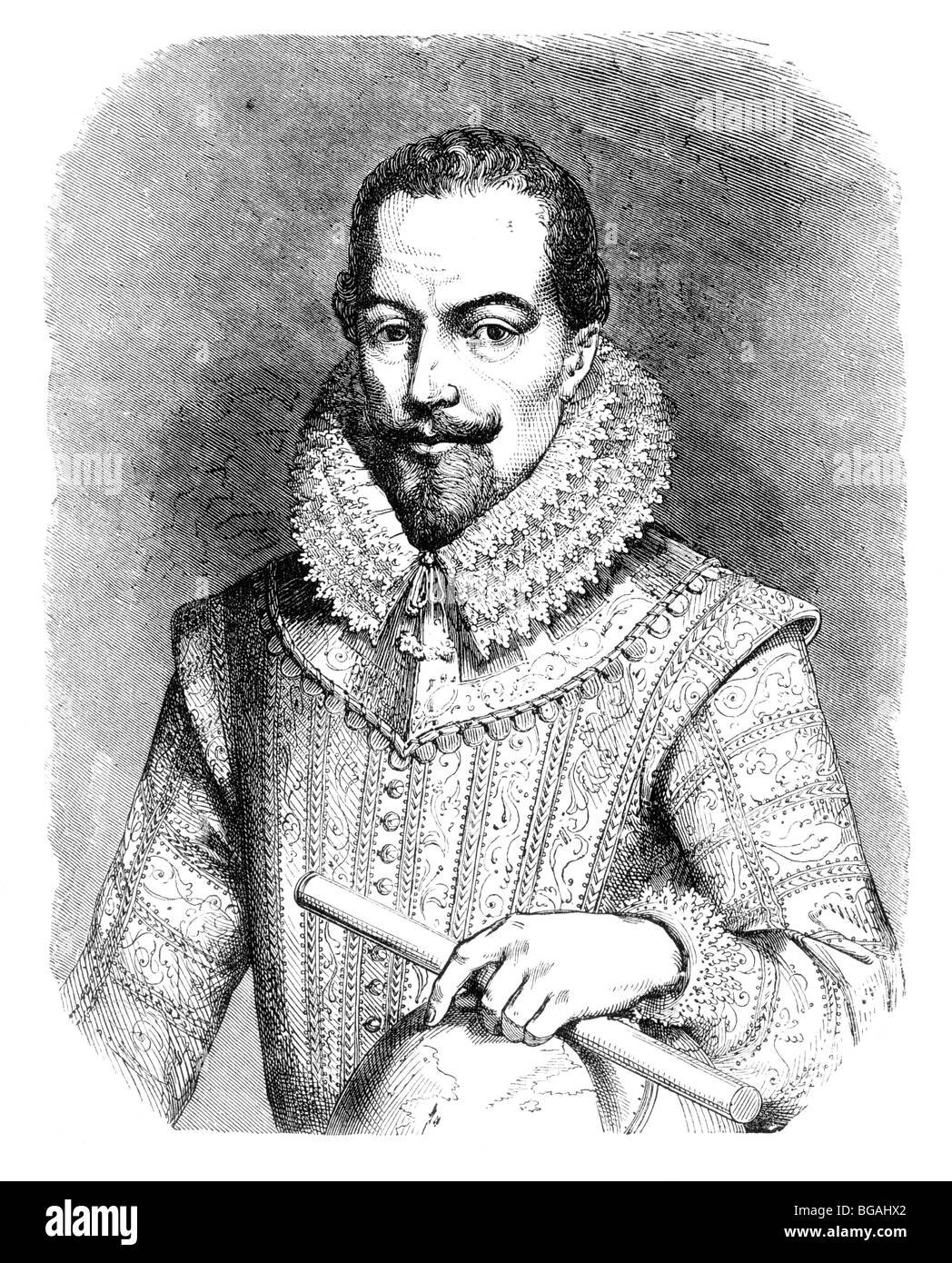 Illustration ; Portrait de Sir Walter Raleigh Banque D'Images