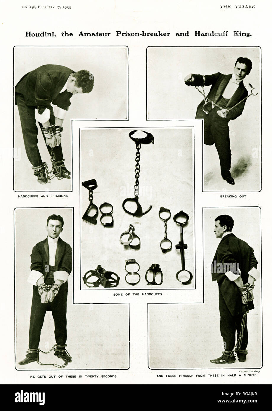 Houdini, Handcuff King, 1903 revue anglaise répartis sur le célèbre magicien, escapologist et amateur-prison Banque D'Images