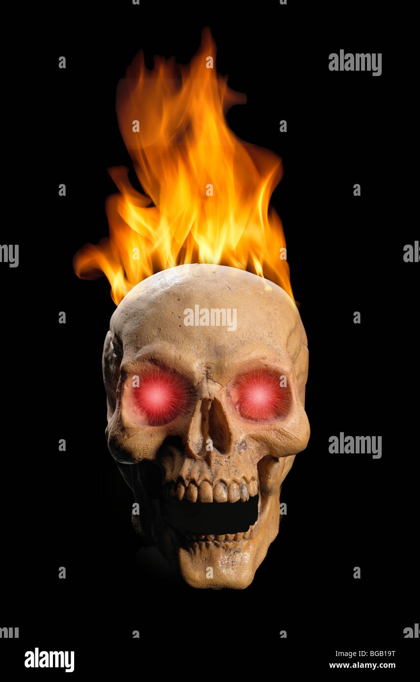 Scary Halloween Flaming Skull Banque D'Images