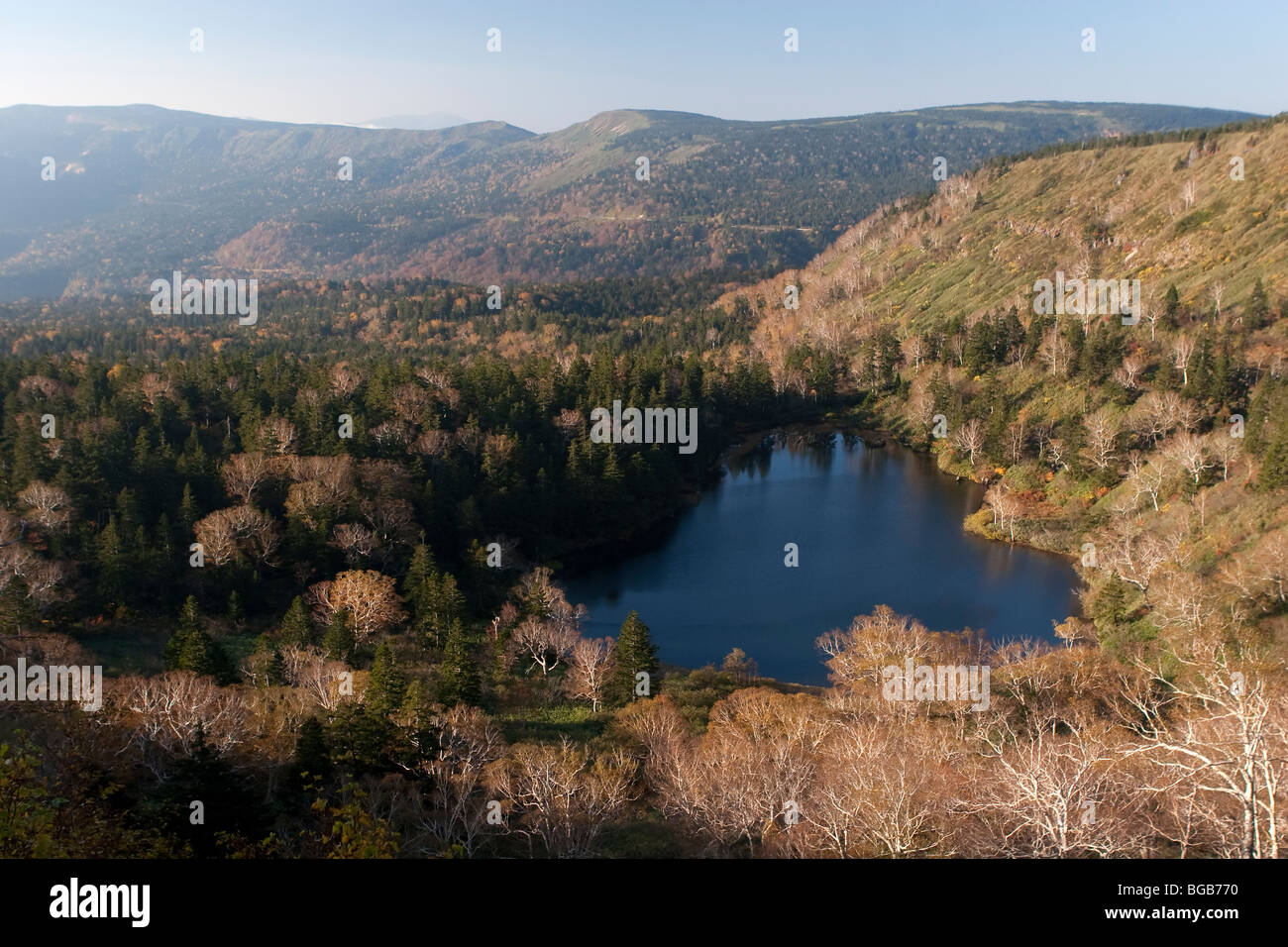 Le Japon, l'île de Honshu, Towada Kamaishi Parc National, Hachimanuma Étang Banque D'Images