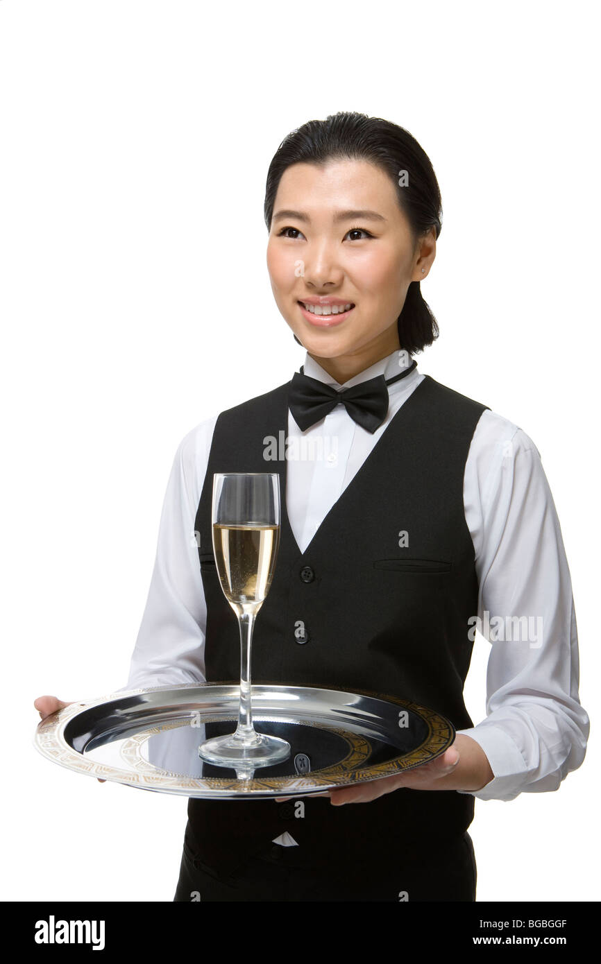 Serveur avec Champange Banque D'Images