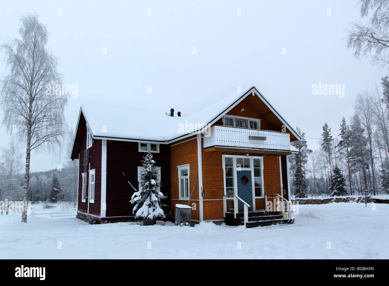 Un élevage de rennes restaurant près de Levi, Laponie, Finlande Banque D'Images