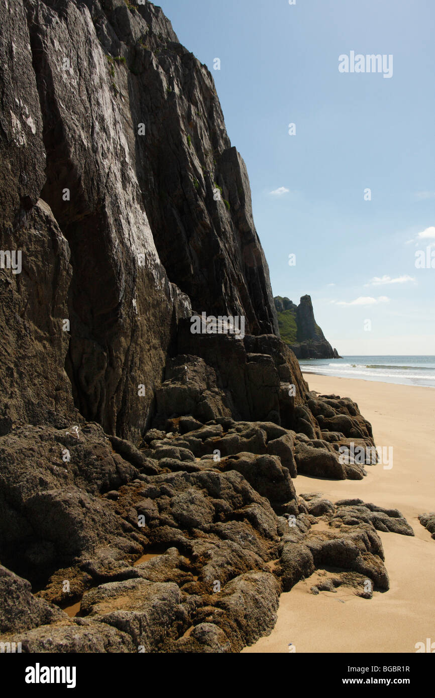 Falaises d'Oxwich Beach, péninsule de Gower, West Glamorgan, Pays de Galles, Royaume-Uni Banque D'Images