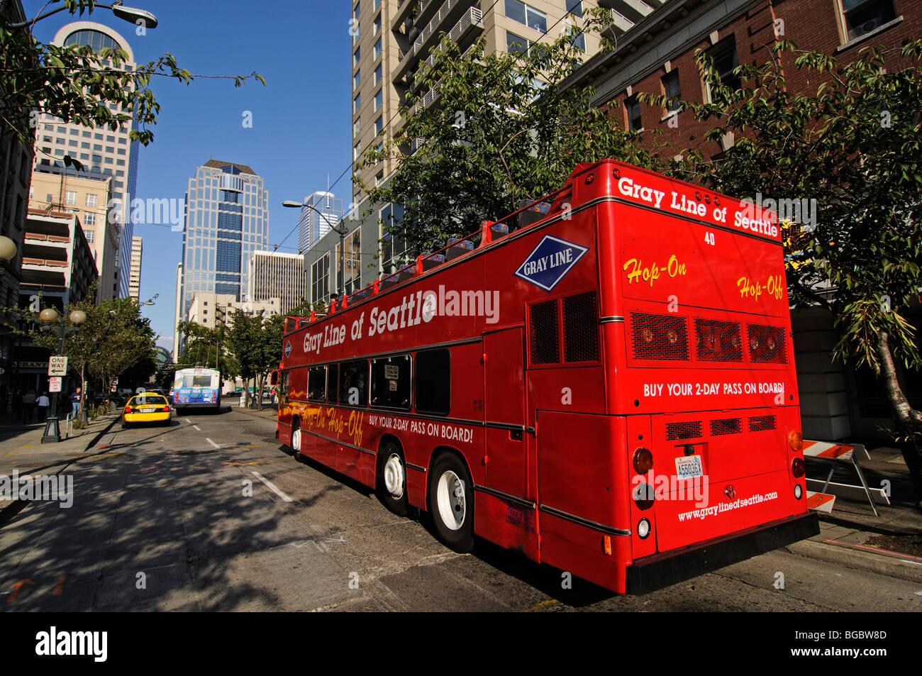 Bus rouge de la ligne grise, visites, Seattle, USA Banque D'Images