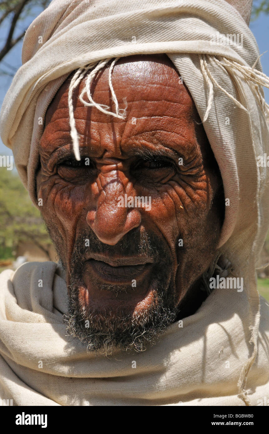 Vieux homme éthiopien, portrait, Amhar, Amhara, Ethiopie, Afrique Banque D'Images