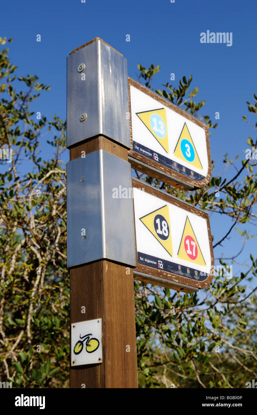 Panneau routier à Saint Llorenç, Ibiza, îles de pins, Iles Baléares, Espagne, Europe Banque D'Images
