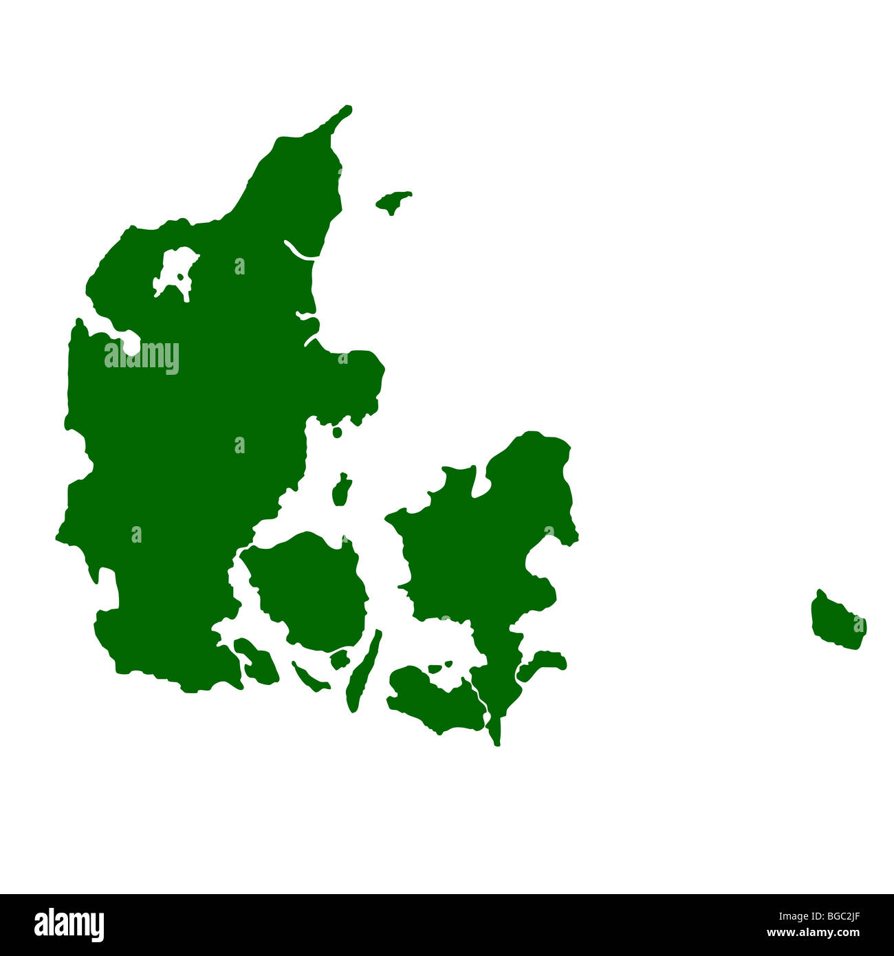 Carte du Danemark isolé sur fond blanc. Banque D'Images