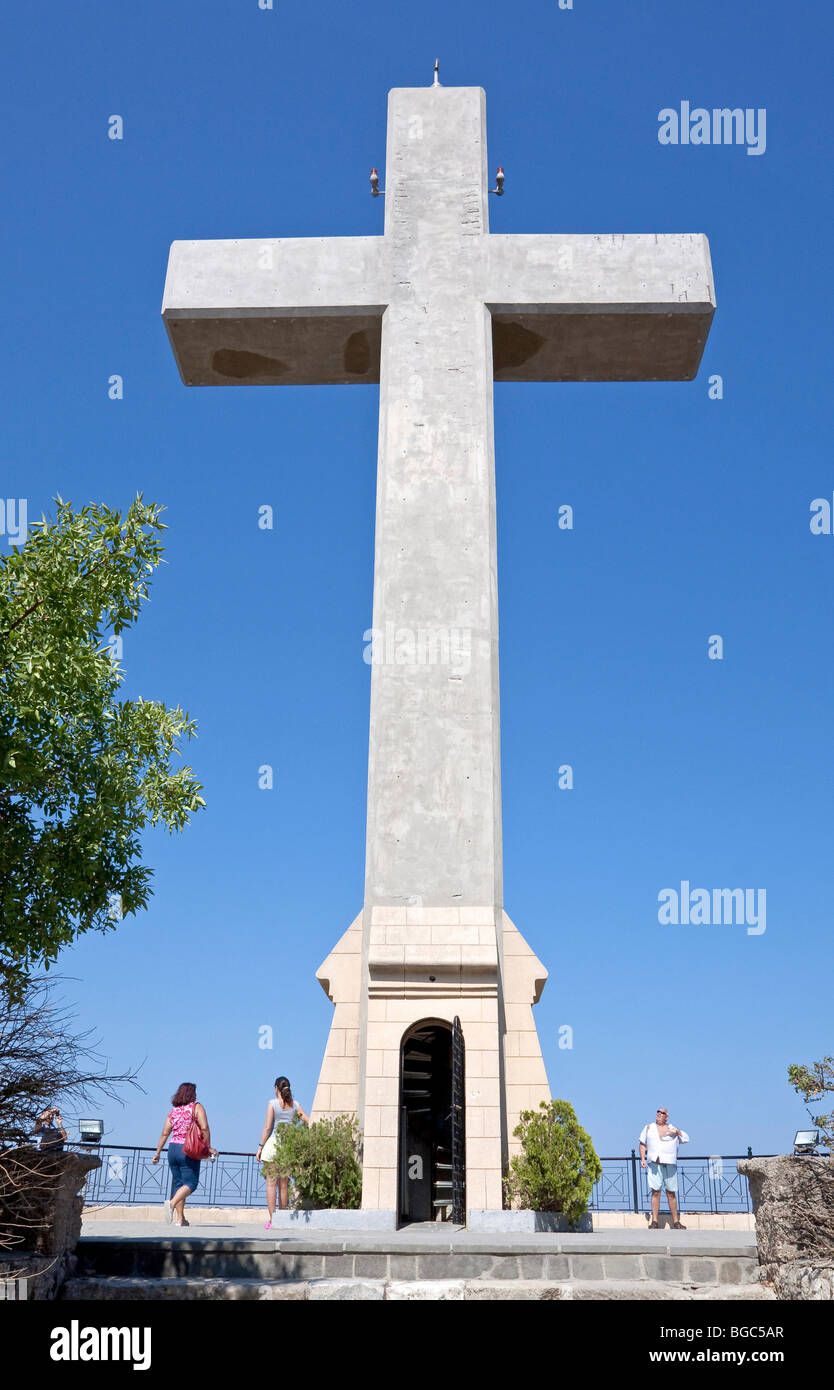 Filerimos ou Philerimos, croix en béton, l'île de Rhodes, Grèce, partie nord, sur la mer Egée, l'Europe du Sud, Europe Banque D'Images