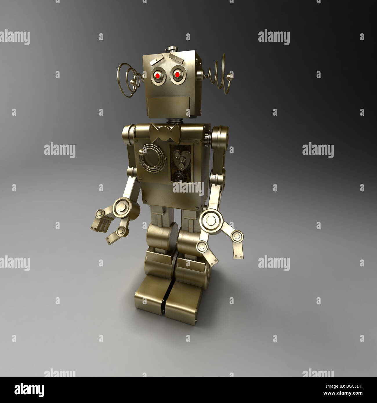 Golden robot mécanique - humble serviteur. Image 3D Banque D'Images