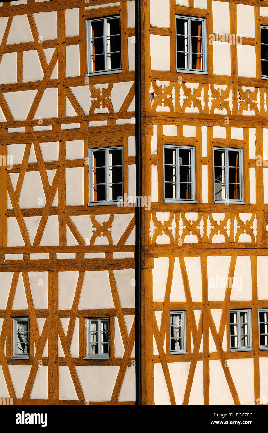 Demi-franconienne timbere sur l'ancienne mairie, milieu du 15ème siècle, Obere Bruecke pont 1, Bamberg, Haute-Franconie, Bavaria, Germ Banque D'Images