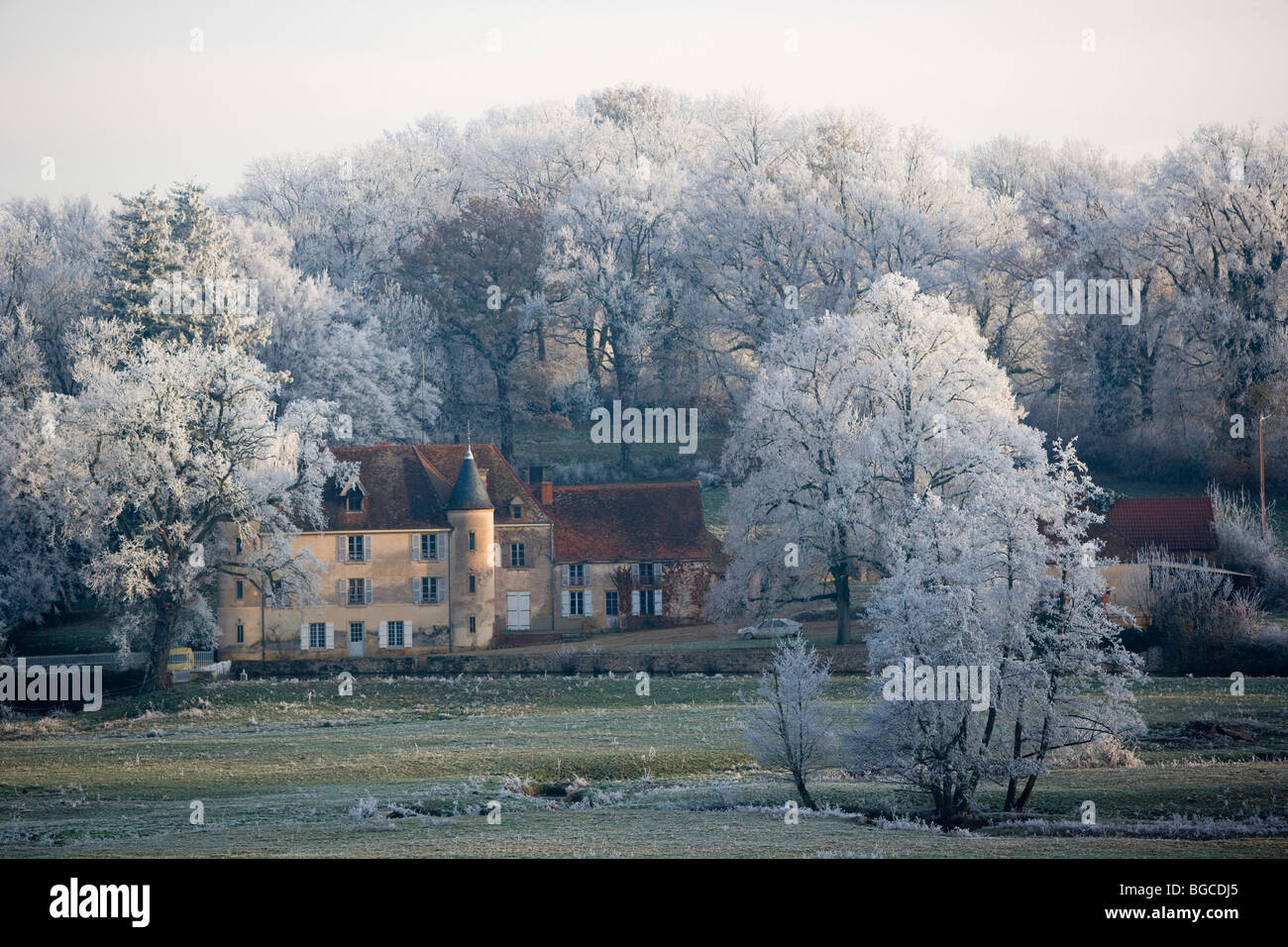 Paysage de Bourgogne en hiver. Sarry région. Banque D'Images