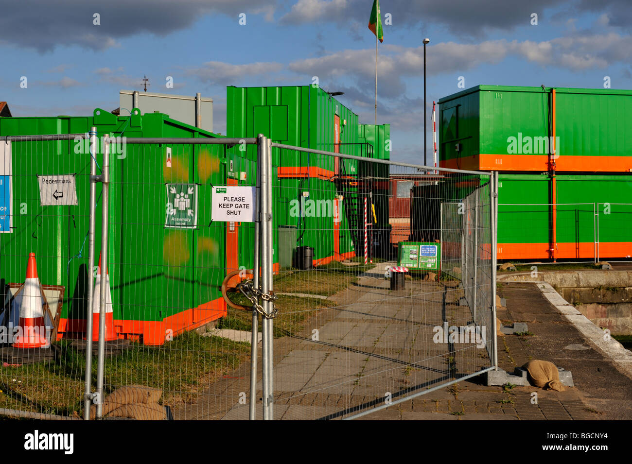 Cabines de stockage de chantier, Angleterre, Royaume-Uni Banque D'Images