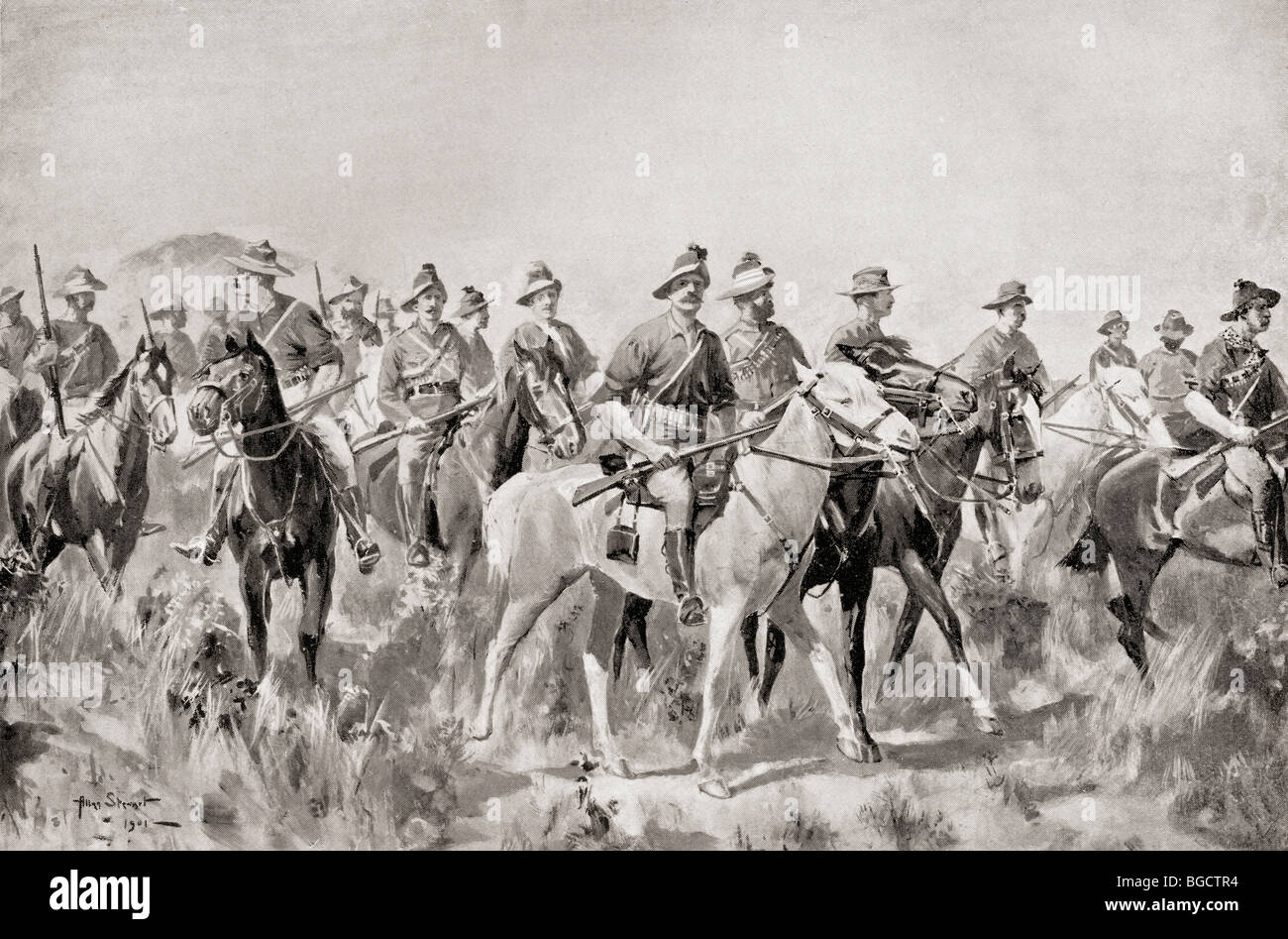 Les Bushmen australiens sur le mars pendant la deuxième guerre des Boers. Banque D'Images