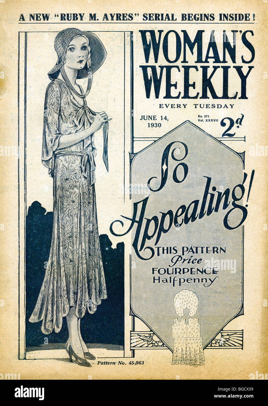 Womens Weekly, 14 juin 1930 Couverture du magazine de mode de vie et les femmes robe d' coloris Banque D'Images
