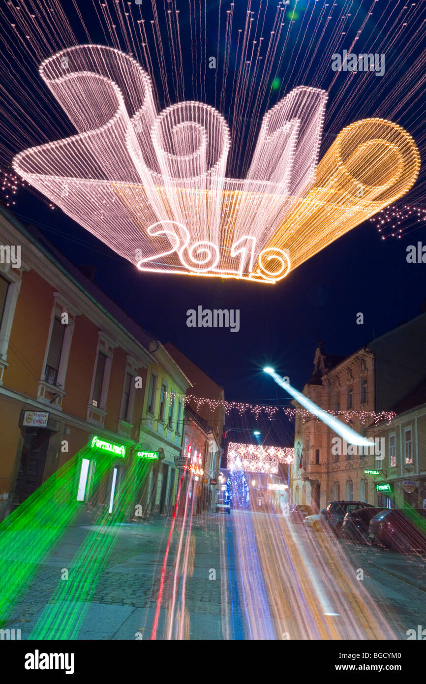 Un signe se félicitant de l'année 2010 de Ptuj, la Slovénie. Photographié avec une technique d'effets spéciaux. Banque D'Images