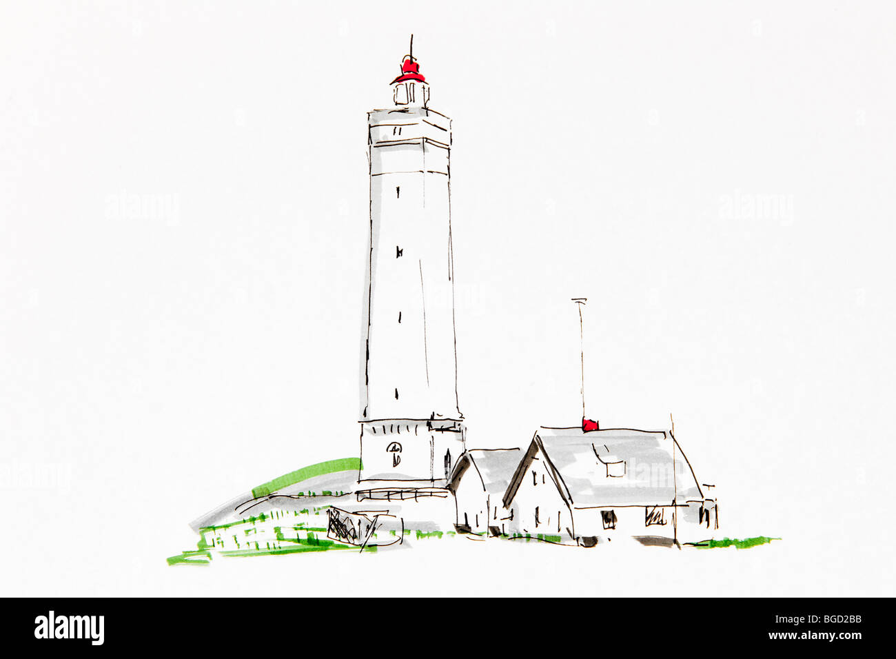 Leuchtturm Blaavand, Danemark, dessin, artiste, Gerhard Kraus, Kriftel Banque D'Images