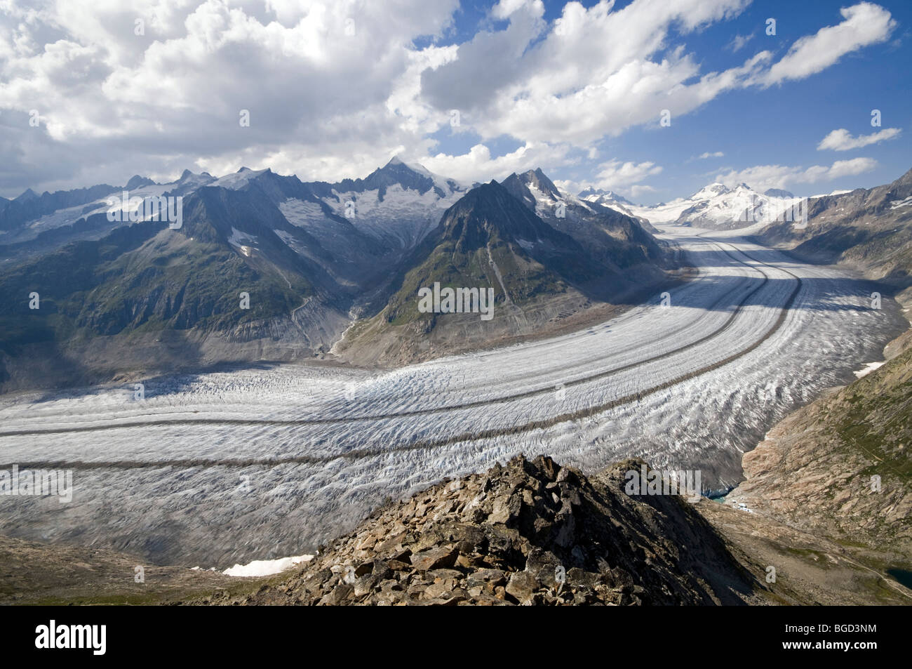 Glacier en face de l'Schinhorn Fusshorn Geisshorn, brut, l'Aletschhorn, Jungfrau, Eiger, Moench und Montagnes, Bernes Banque D'Images