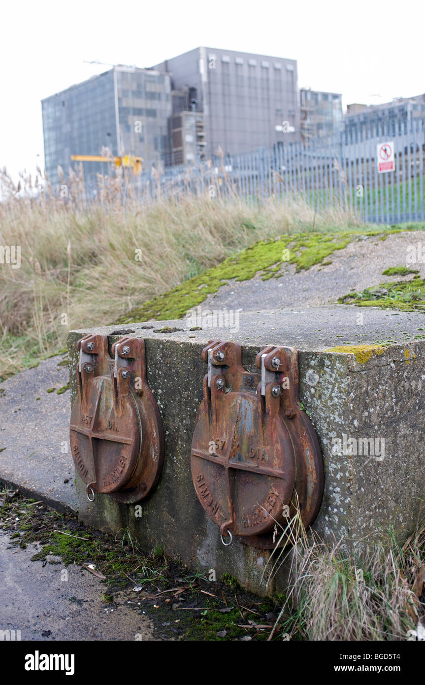 Centrale nucléaire de Bradwell qui est cours de déclassement, d'Essex, au Royaume-Uni. Banque D'Images