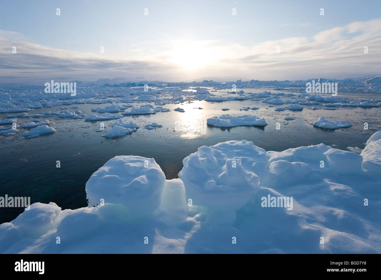 La glace de mer dans les fjord, Tiniteqilaq, Groenland Banque D'Images
