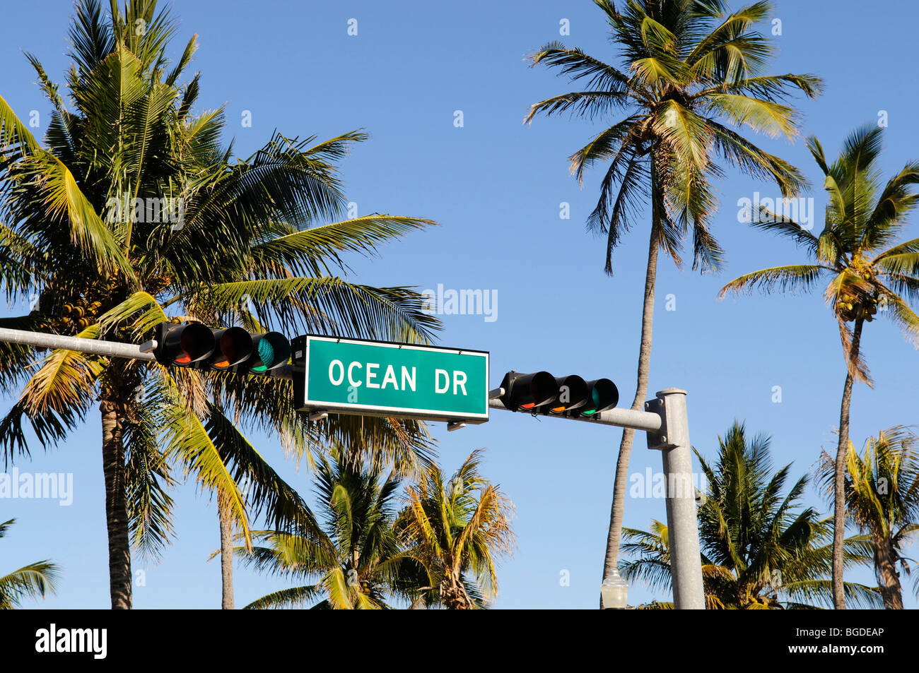 Ocean Drive, le quartier Art déco de South Beach, Miami, Floride, USA Banque D'Images