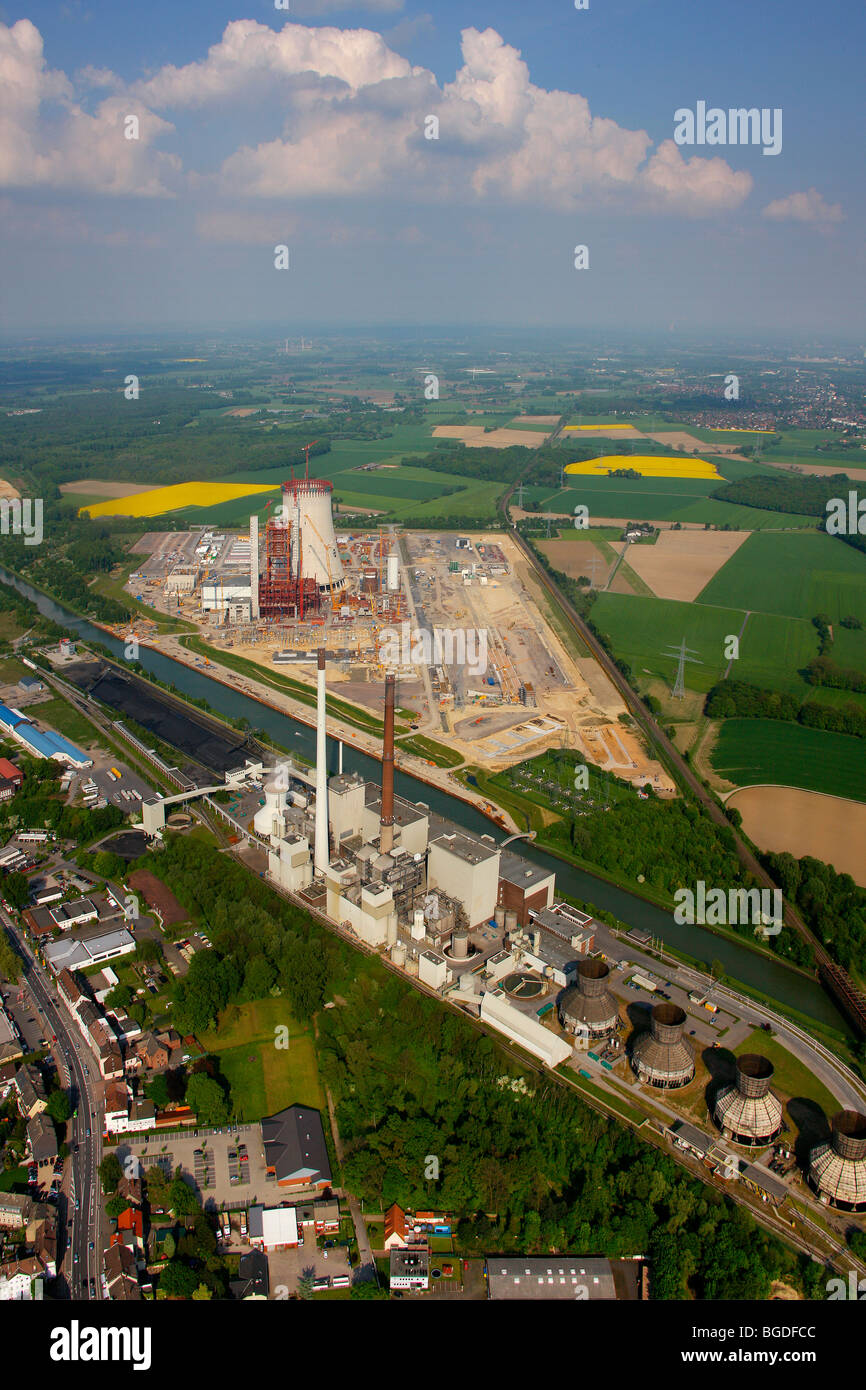 Photo aérienne, centrale à charbon, gel de construction, EON Kraftwerk Datteln 4 power station, tour de refroidissement, Datteln, Ruhr regi Banque D'Images