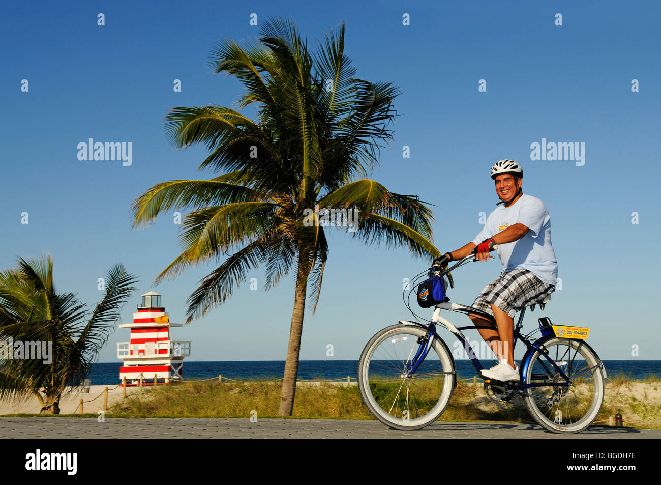 South Pointe Park, cycliste, Miami South Beach, Florida, USA Banque D'Images