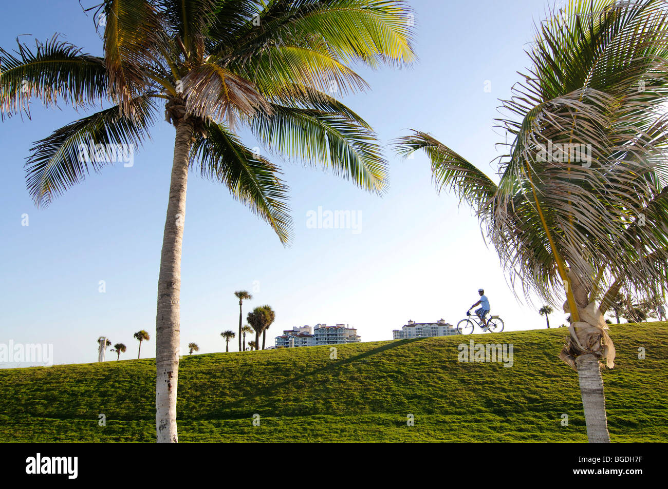 South Pointe Park, cycliste, Miami South Beach, Florida, USA Banque D'Images