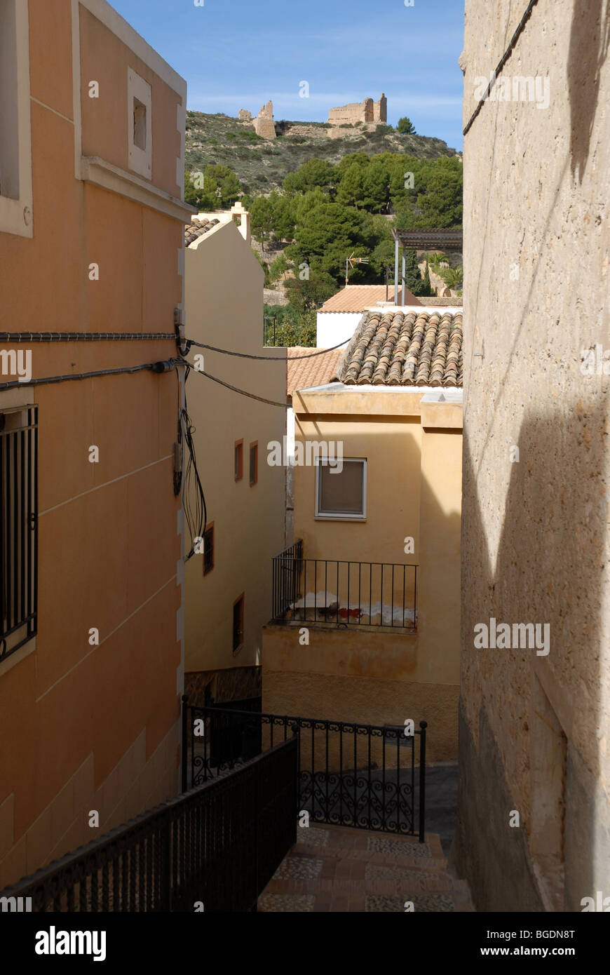 Scène de rue dans le village de montagne de Relleu, Province d'Alicante, Communauté Valencienne, Espagne Banque D'Images