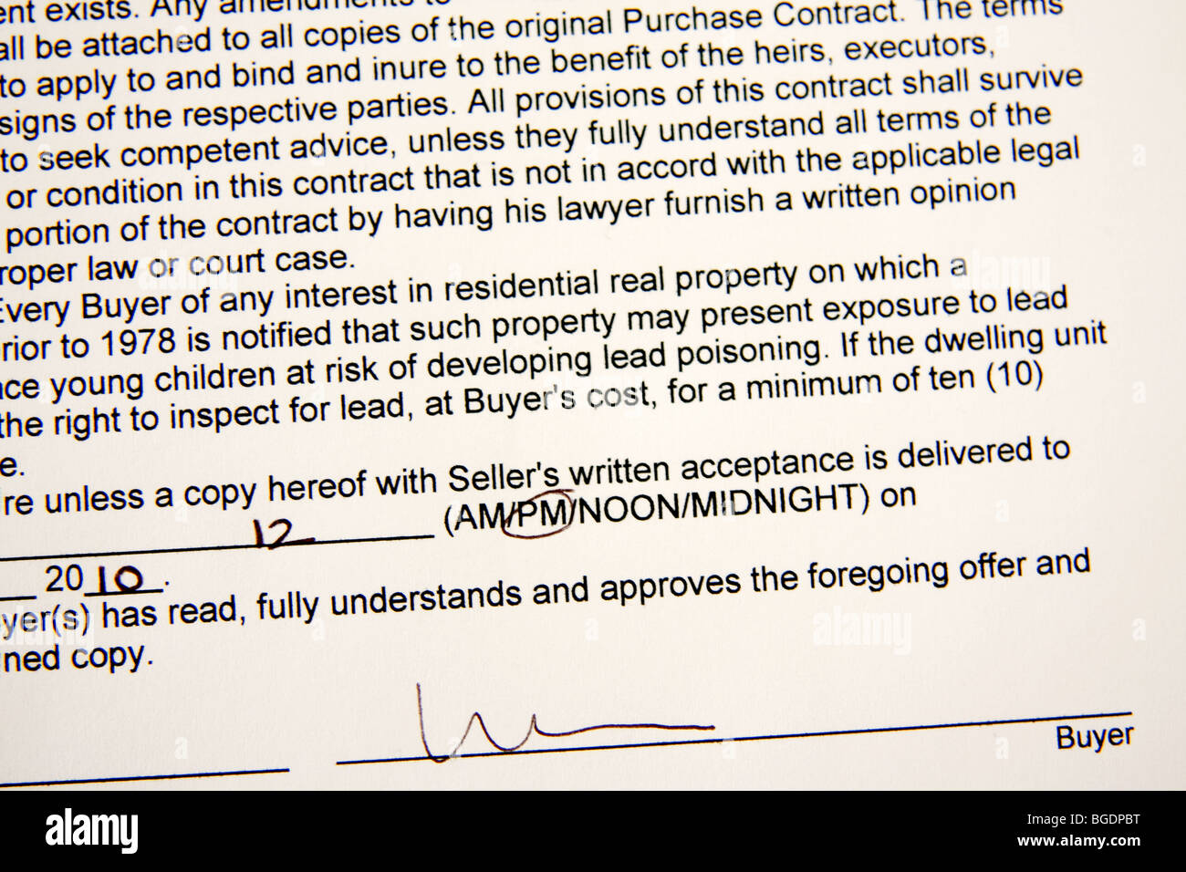 Contrat d'achat immobilier Banque D'Images