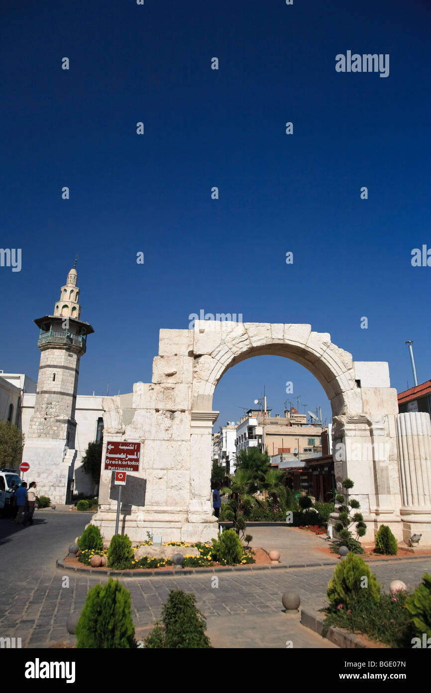 Syrie, Damas, Vieille Ville, quartier chrétien, Bab Sharqi, Ruines de l'Arc romain historique Banque D'Images