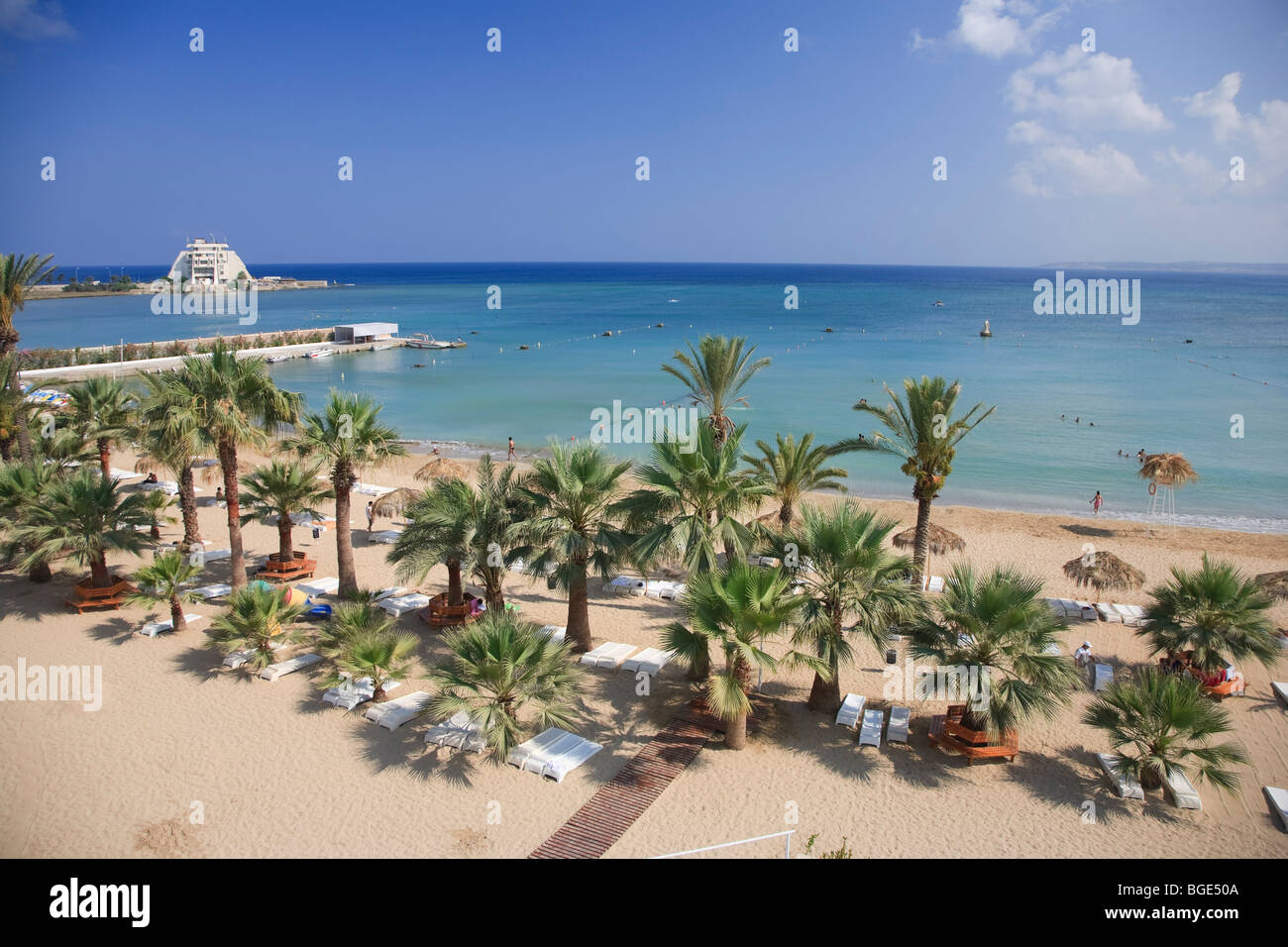 La Syrie, Côte Nord, Lattaquié, Shaati al Azraq Beach Resort (Syrie) station balnéaire de premier plan Banque D'Images