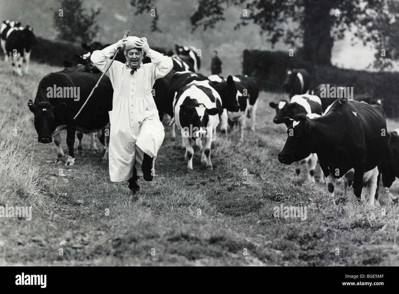Le Churdling «spurdle' est une ancienne tradition anglaise dans le Somerset. Un homme en blouse de lait a pour exécuter le tour du village. Banque D'Images