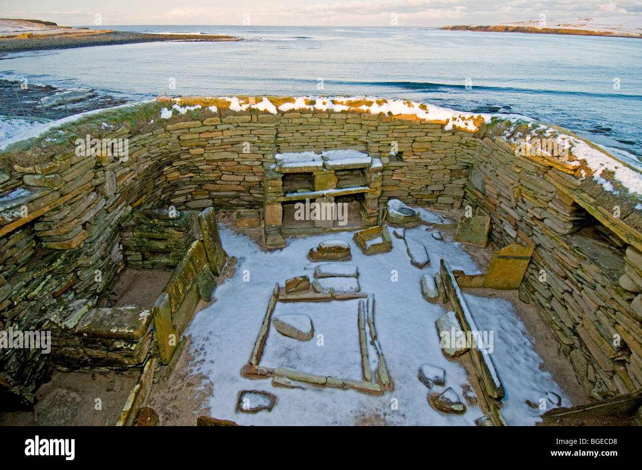 Skara Brae l'Europe du Nord est mieux préservé village néolithique des Orcades continentale région des Highlands en Écosse 5752 SCO Banque D'Images