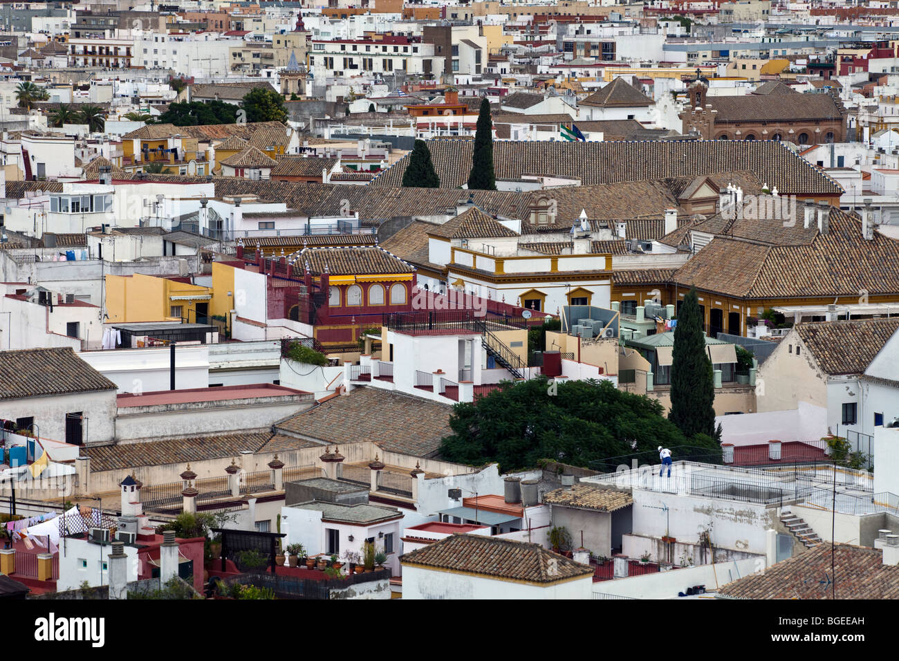 Vue de la ville de Séville de la Giralda, le clocher de la cathédrale Banque D'Images
