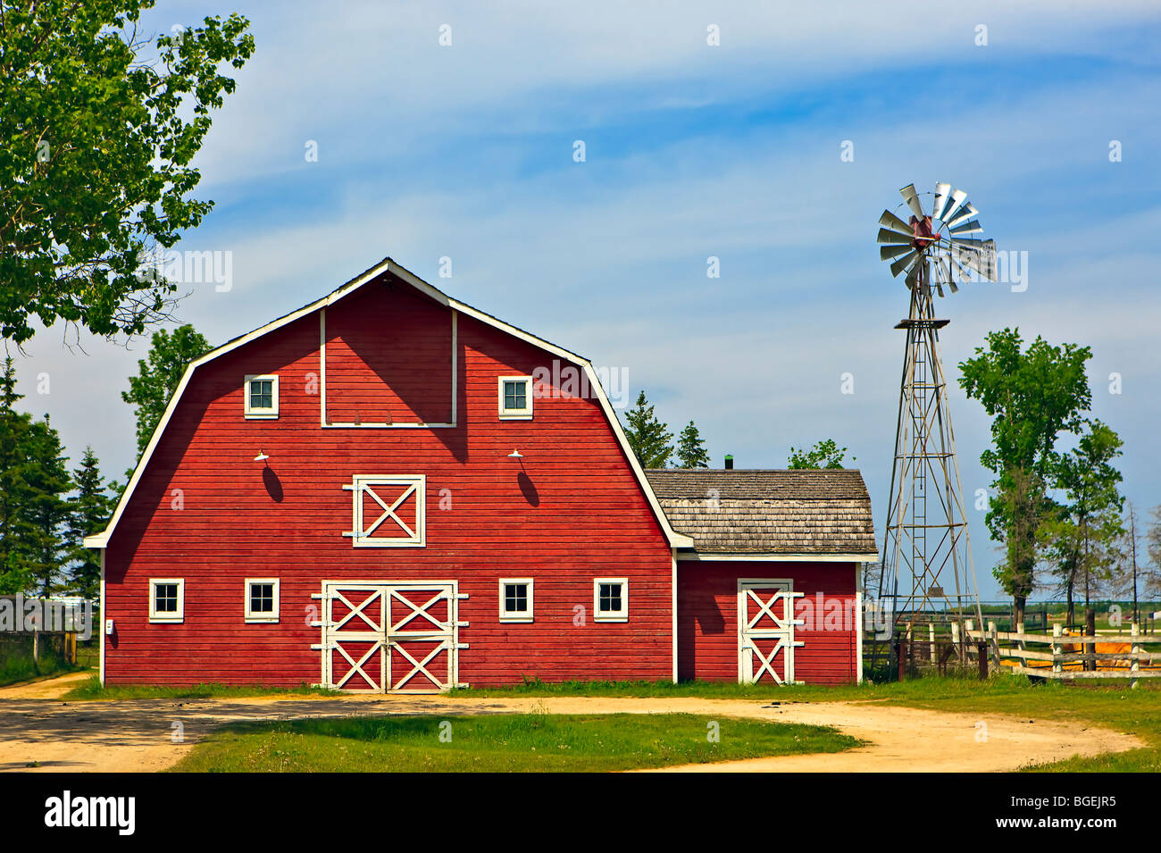 Grange de ferme au Mennonite Heritage Village, Steinbach, Manitoba, Canada. Banque D'Images