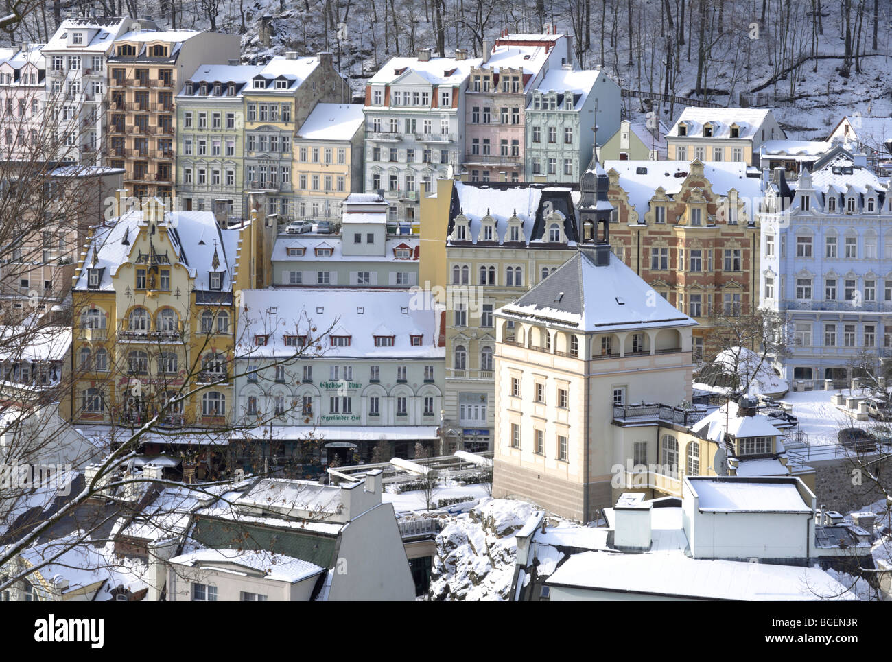 Vieille ville historique de Karlsbad, Carlsbad, Karlovy Vary, en Bohême de l'ouest, République Tchèque Banque D'Images