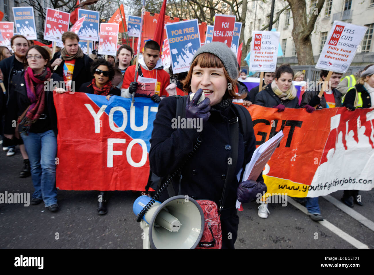 Rassemblement d'étudiants de l'université, "La jeunesse de mars pour l'emploi". Parti socialiste. Londres 2009. Banque D'Images