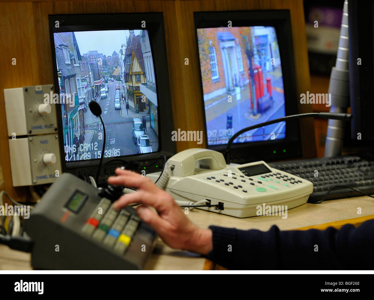 Salle de contrôle CCTV, Grande-Bretagne, Royaume-Uni Banque D'Images