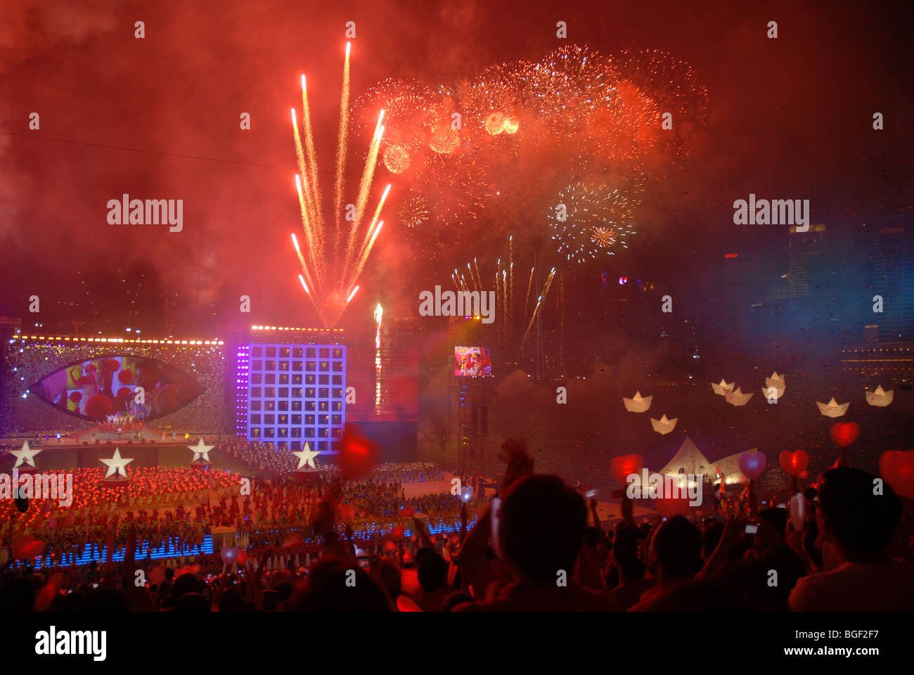 Les célébrations de la fête nationale, le 9 août 2009, Marina Bay, Singapour Banque D'Images