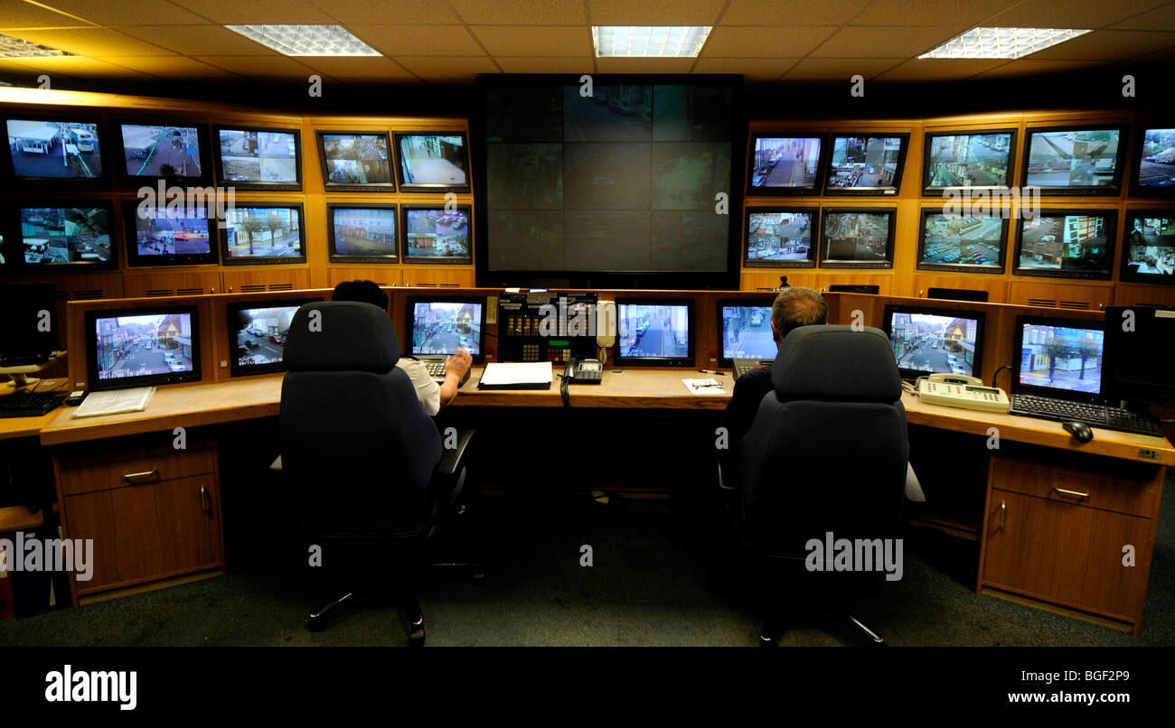 Salle de contrôle CCTV, Grande-Bretagne, Royaume-Uni Banque D'Images
