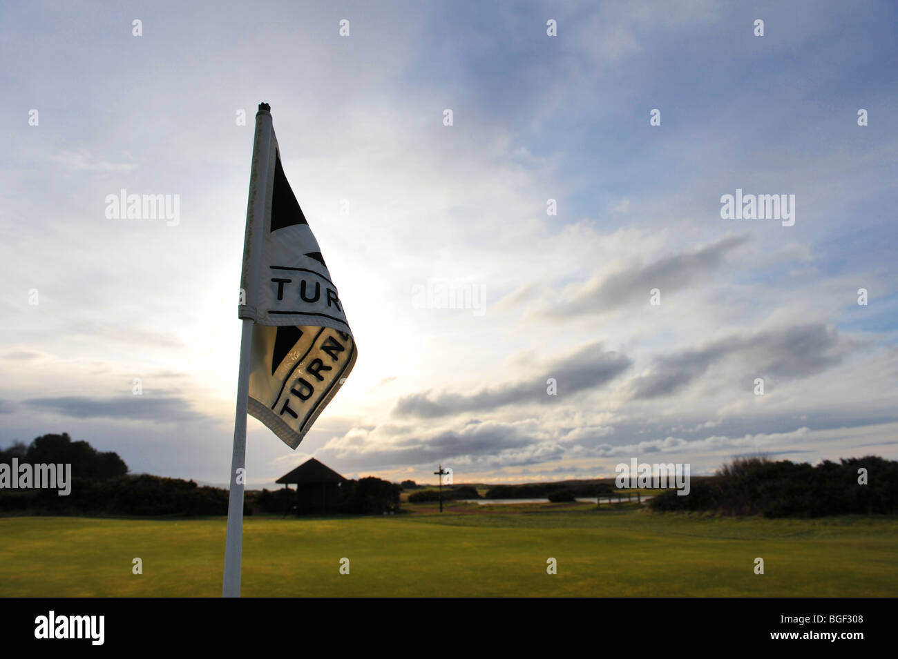 Le drapeau vert de l'Ailsa course à Turnberry Golf Resort, Turnberry, en Écosse. Banque D'Images