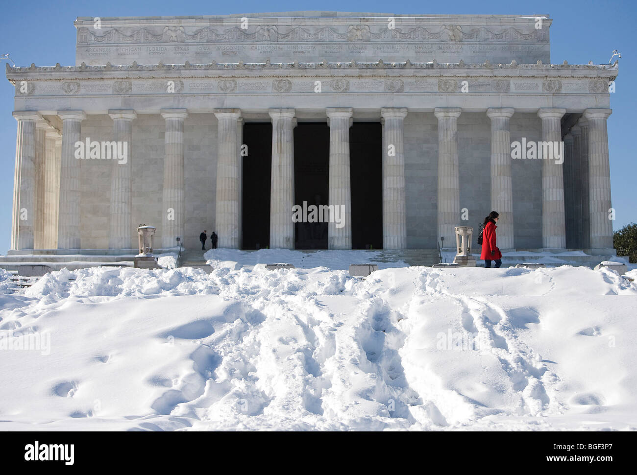 Une scène de neige à Washington DC au National Mall montrant le Lincoln Memorial. Banque D'Images