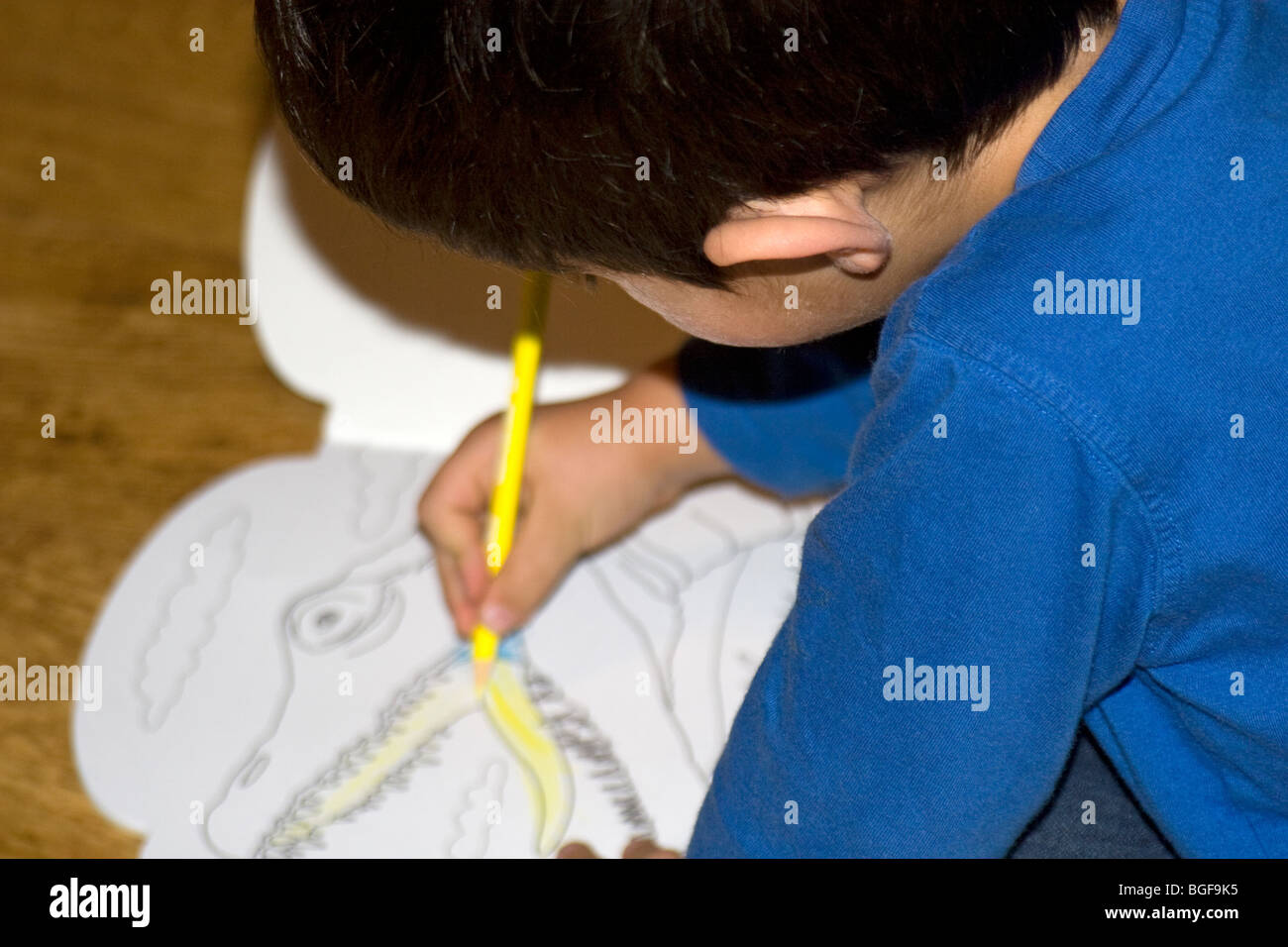 Jeune enfant photo coloriage de dinosaure. Banque D'Images