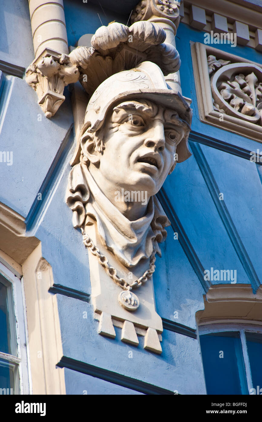 Détails des façades et pignons de maisons de marchands au centre historique de la vieille ville de Gdansk, Pologne | Giebel von historischen Häusern Danzig Banque D'Images