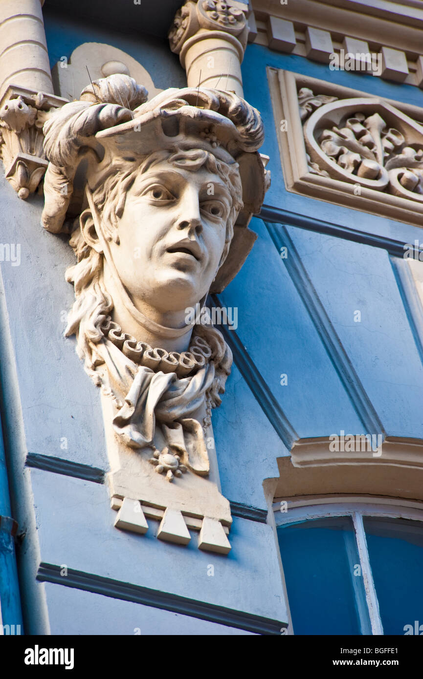 Détails des façades et pignons de maisons de marchands au centre historique de la vieille ville de Gdansk, Pologne | Giebel von historischen Häusern Danzig Banque D'Images