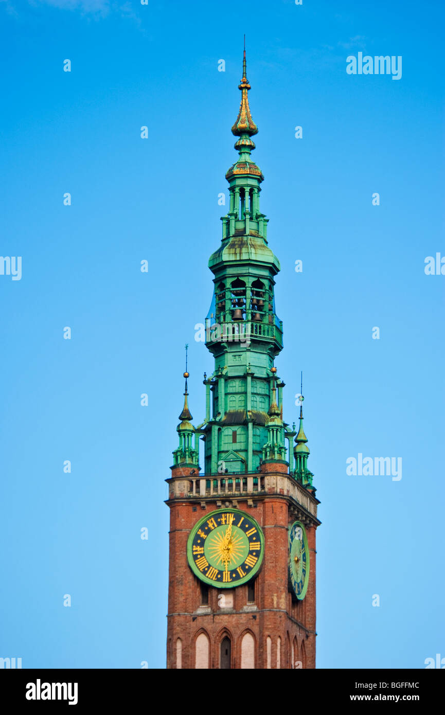 De la tour de ville au centre historique de la vieille ville de Gdansk, Pologne | Turm des Rathauses von Danzig Banque D'Images