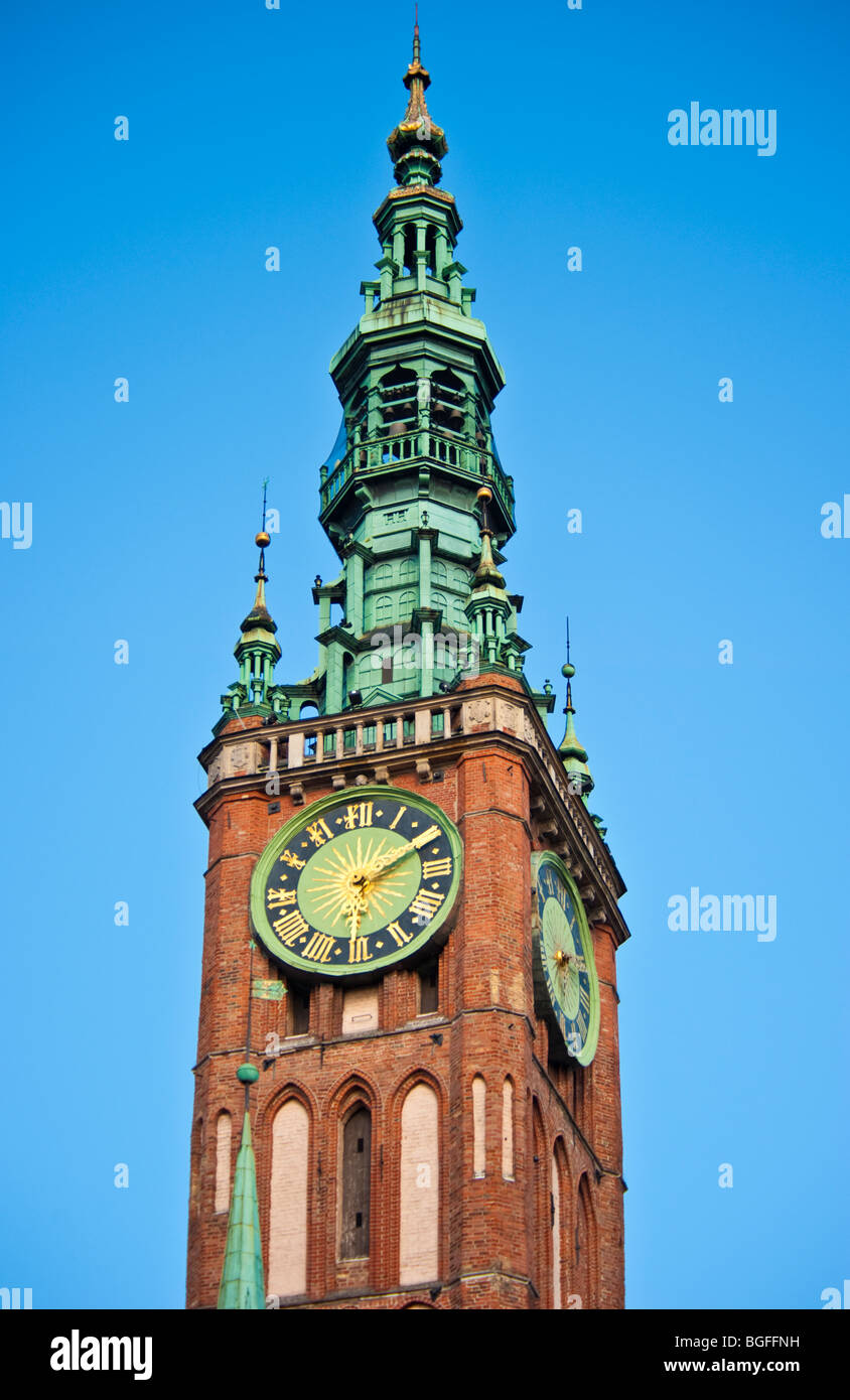 De la tour de ville au centre historique de la vieille ville de Gdansk, Pologne | Turm des Rathauses von Danzig Banque D'Images