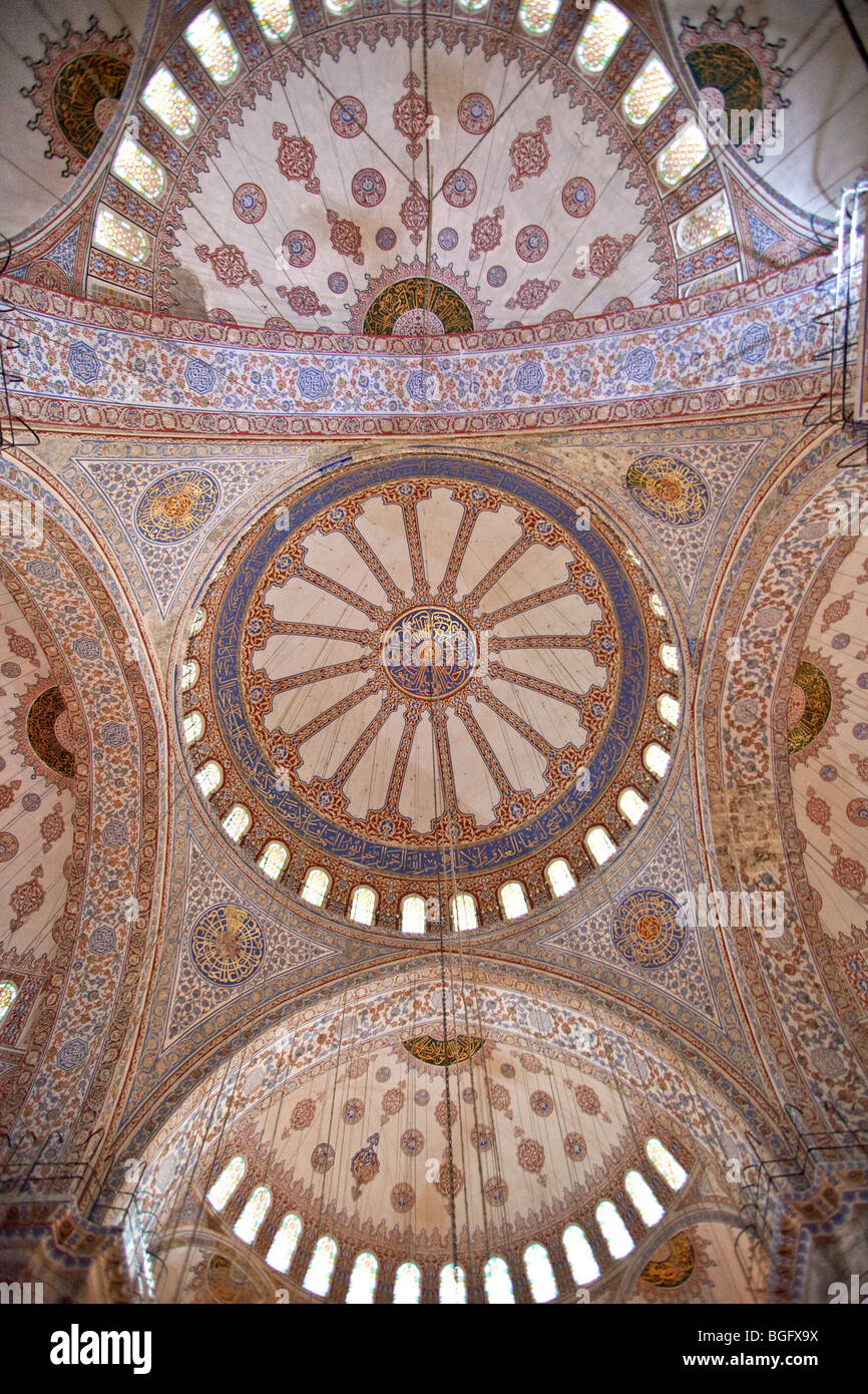 Mosquée Bleue Sultan Ahmet, l'intérieur de la Mosquée de Sultanahmet d'Istanbul, Turquie Banque D'Images